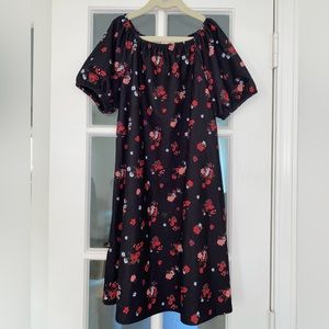 Black midi dress with red florals